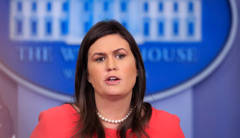 White House press secretary Sarah Sanders talks to reporters during the daily press briefing in the Brady press briefing room at the White House, Tuesday, Nov. 27, 2018.