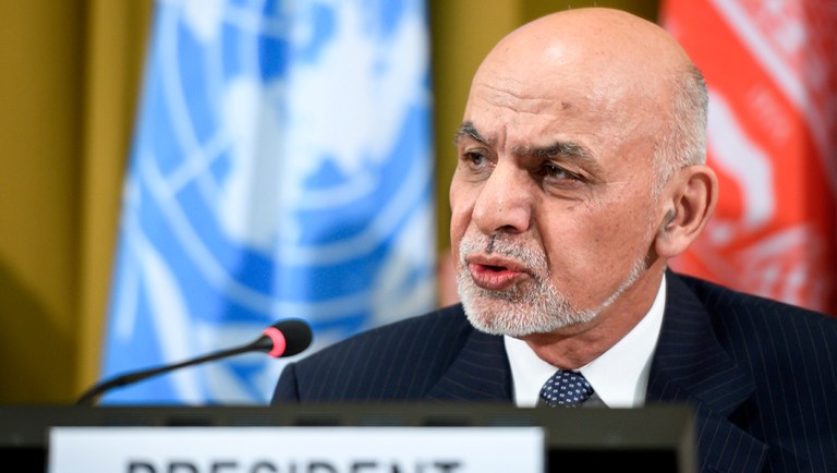 Afghan president Ashraf Ghani delivers a speech during the United Nations Conference on Afghanistan.