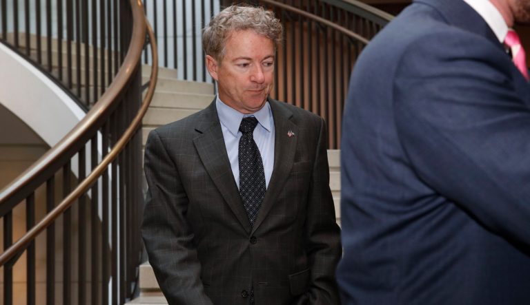 Sen. Rand Paul, R-Ky., arrives for a closed door meeting about Saudi Arabia, Wednesday, Nov. 28, 2018, on Capitol Hill in Washington. 