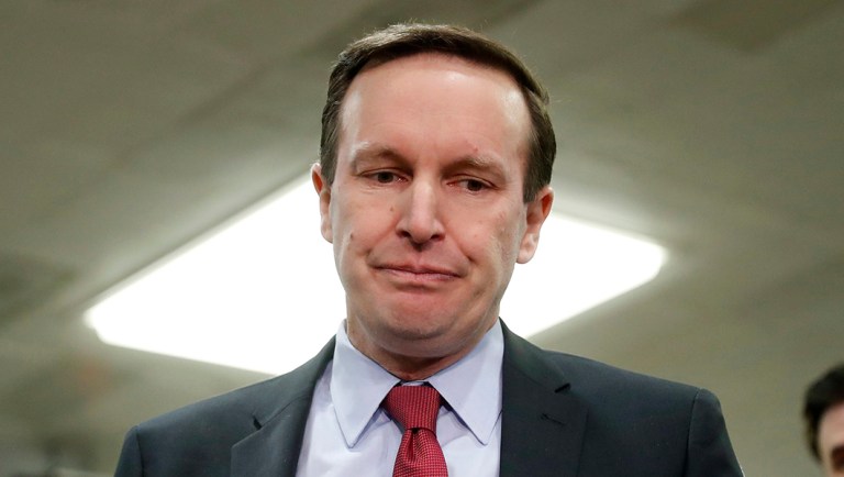 Sen. Chris Murphy, D-Conn., pauses while speaking to members of the media.