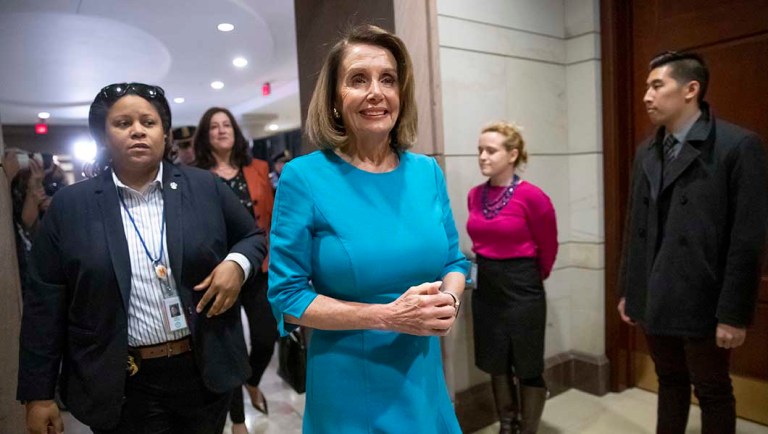 House Democratic Leader Nancy Pelosi of California heads into the Democratic Caucus leadership elections.