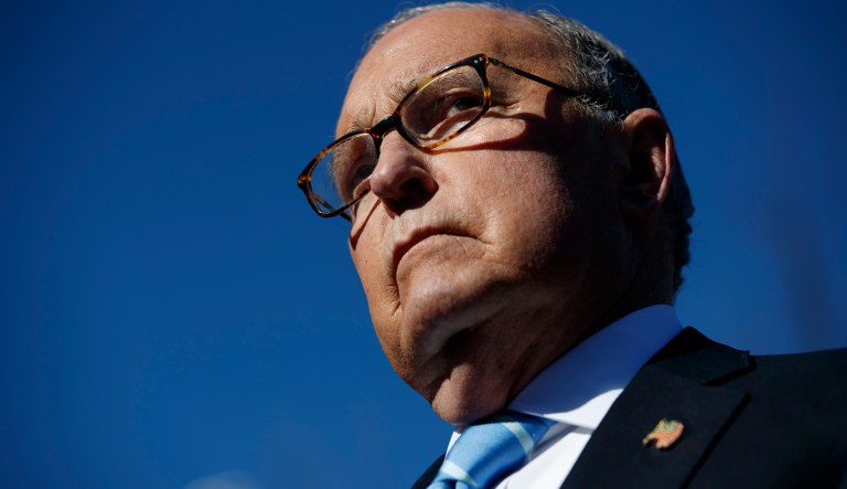 White House chief economic adviser Larry Kudlow talks with reporters about trade negotiations with China, at the White House, Monday, Dec. 3, 2018, in Washington.