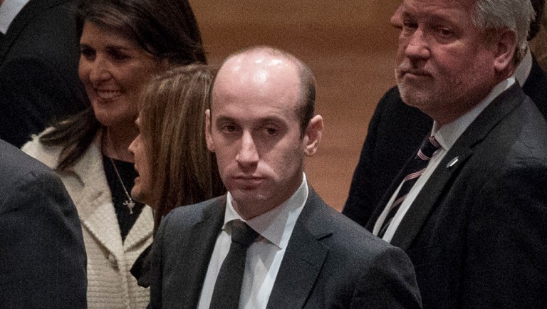 President Trump's White House senior adviser Stephen Miller arrives for a state funeral.