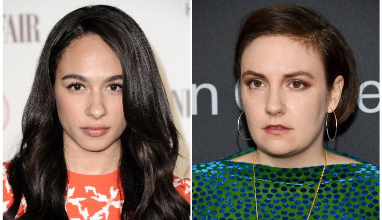 This combination photo shows actress Aurora Perrineau in Los Angeles on Feb. 17, 2015, left, and actress-writer Lena Dunham in New York on May 29, 2018. Dunham is apologizing to Perrineau for defending a writer who Perrineau accused of sexual misconduct. Writing Wednesday in The Hollywood Reporter, Dunham says she âdid something inexcusableâ in supporting producer and writer Murray Miller.