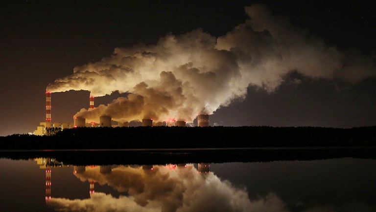 Plumes of smoke rise from Europe's largest lignite power plant in Belchatow, central Poland.