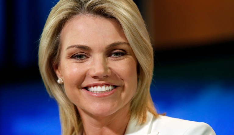 In this Aug. 9, 2017, file photo, State Department spokeswoman Heather Nauert speaks during a briefing at the State Department in Washington.