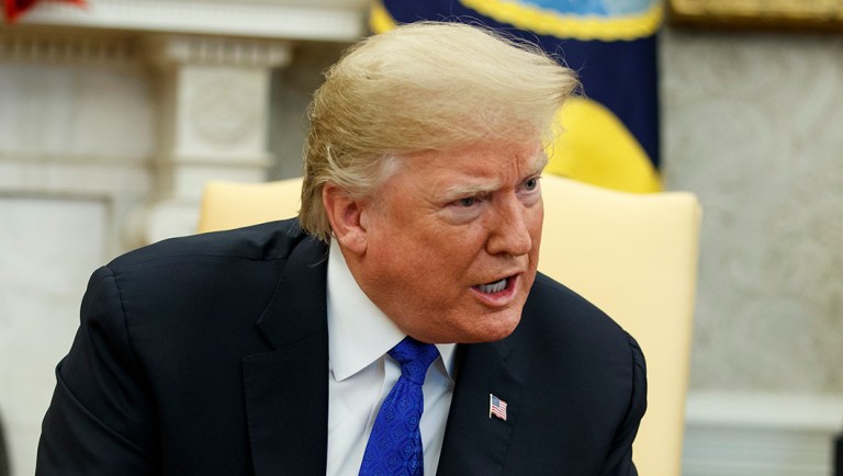 President Trump speaks during a meeting with Democratic leaders.
