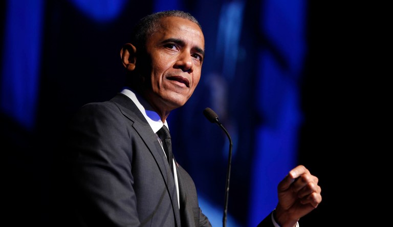 Former President Barack Obama speaks at an event.