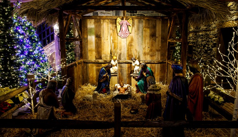 Nativity scenes, Christmas trees, and other decorations are seen inside the Star Barn, in Elizabethtown, Pa.