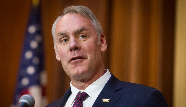 In this Dec. 11, 2018 file photo, Secretary of the Interior Ryan Zinke speaks after an order withdrawing federal protections for countless waterways and wetland was signed, at EPA headquarters in Washington.