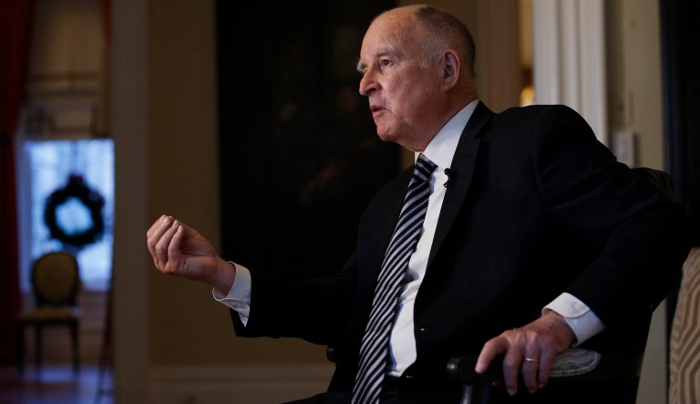 In this Tuesday, Dec. 18, 2018 photo, California Gov. Jerry Brown discusses his time in the state's highest office during an interview with The Associated Press in Sacramento, Calif. Brown, a Democrat, will leave office Jan. 7 after serving a record four terms.