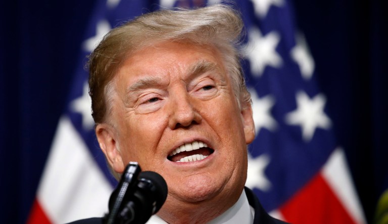 President Trump speaks during an event.