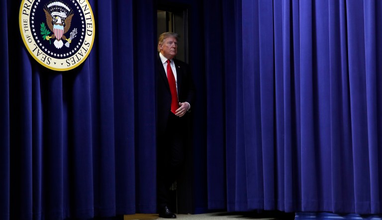 President Trump arrives to sign H.R. 2, the "Agriculture Improvement Act of 2018," in the South Court Auditorium of the Eisenhower Executive Office Building, on the White House complex, Thursday, Dec. 20, 2018, in Washington.