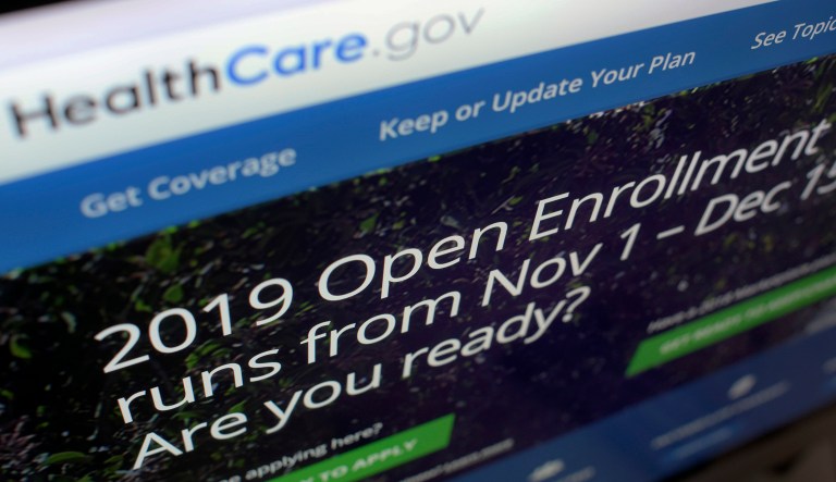 This Oct. 23, 2018, file photo shows the HealthCare.gov website on a computer screen in New York.