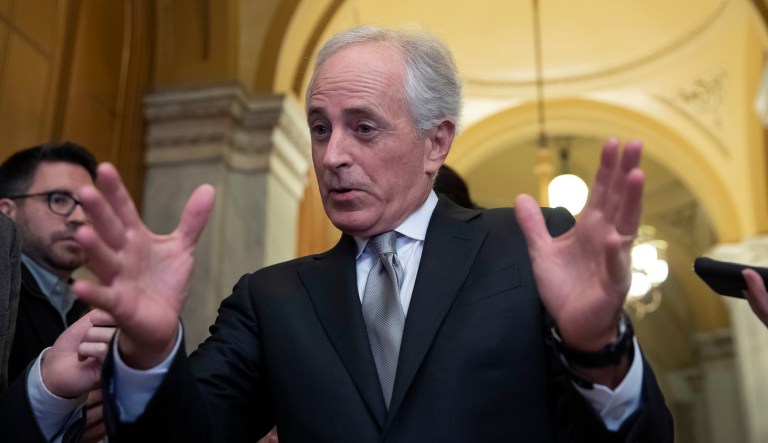 Senate Foreign Relations Committee Chairman Bob Corker, R-Tenn., speaks to reporters as the Senate takes up a House-passed bill that would pay for President Donald Trump's border wall and avert a partial government shutdown, at the Capitol in Washington, Friday, Dec. 21, 2018.