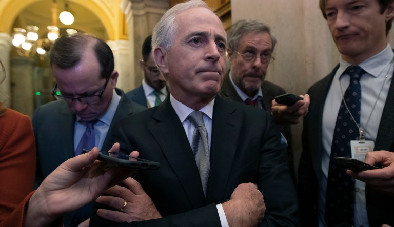 Senate Foreign Relations Committee Chairman Bob Corker, R-Tenn., speaks to reporters as the Senate takes up a House-passed bill that would pay for President Donald Trump's border wall and avert a partial government shutdown, at the Capitol in Washington, Friday, Dec. 21, 2018.