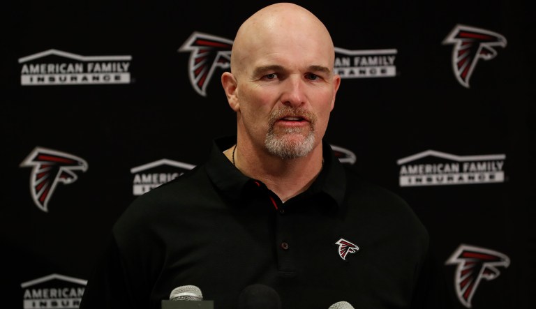 Atlanta Falcons head coach Dan Quinn after an NFL football game against the Tampa Bay Buccaneers Sunday, Dec. 30, 2018, in Tampa, Fla.