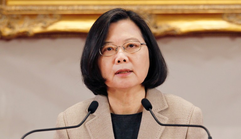 Taiwanese President Tsai Ing-wen delivers a speech.