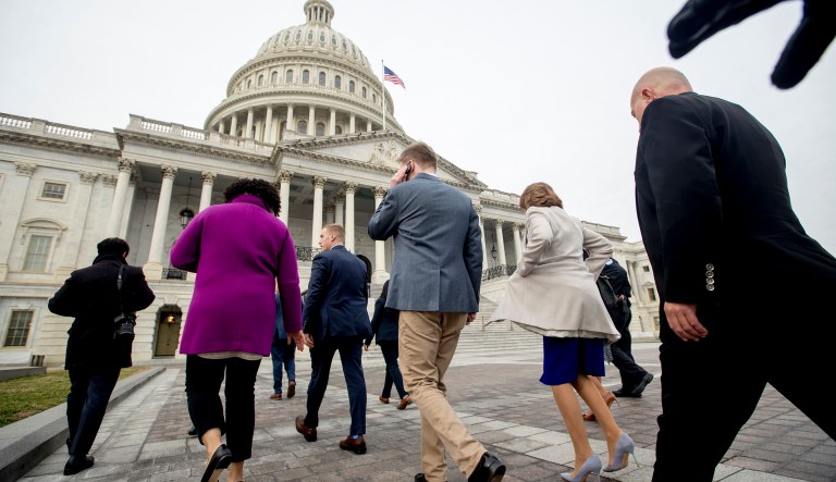 House SpeakerNancy Pelosi of Calif., second from right, walks towards the Capitol building following a group portrait of the House Democratic women members of the 116th Congress on the East Front Capitol Plaza on Capitol Hill in Washington, Friday, Jan. 4, 2019, as the 116th Congress begins.