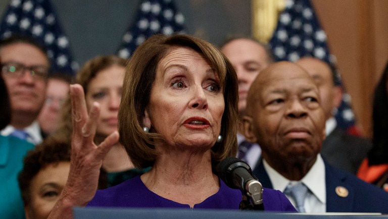 Speaker of the House Nancy Pelosi, D-Calif., speaks during a news conference on Capitol Hill.