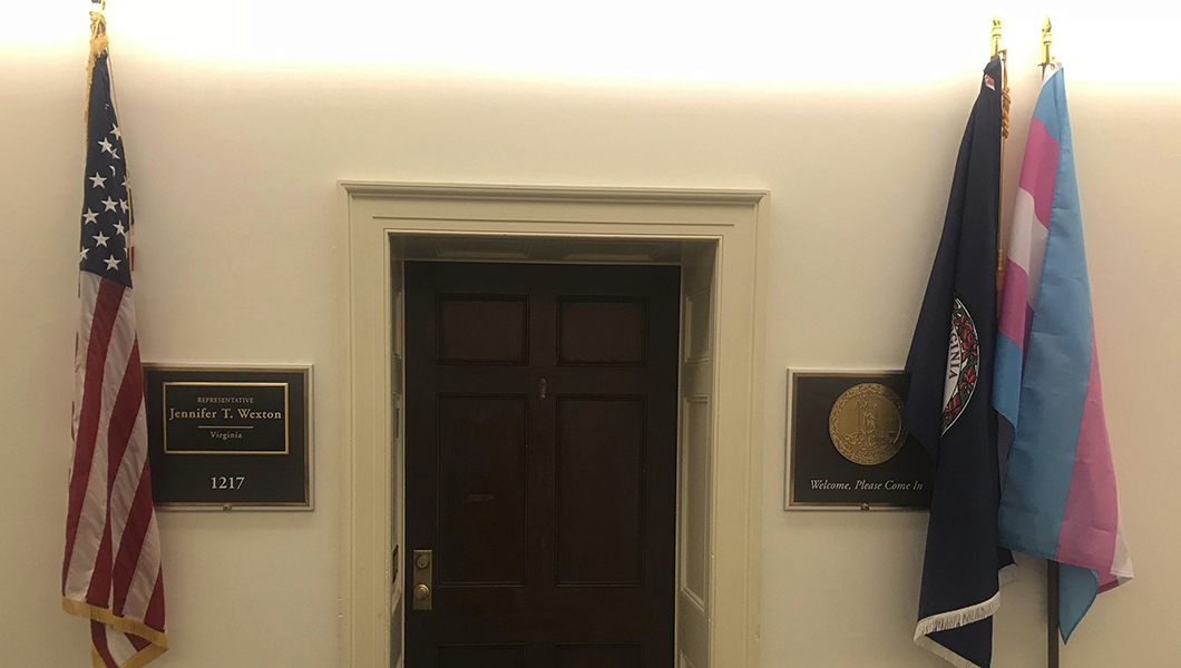 Democrat hangs trans pride flag outside Capitol office