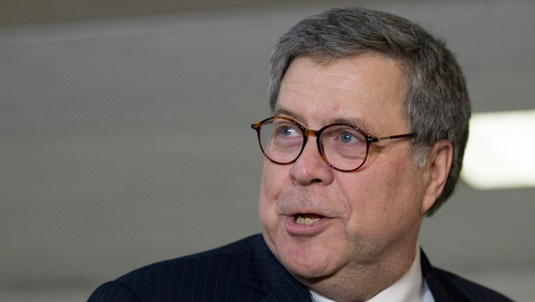 In this Jan. 9, 2019 photo, Attorney General nominee William Barr departs after a meeting with Sen. John Cornyn, R-Texas, on Capitol Hill in Washington.