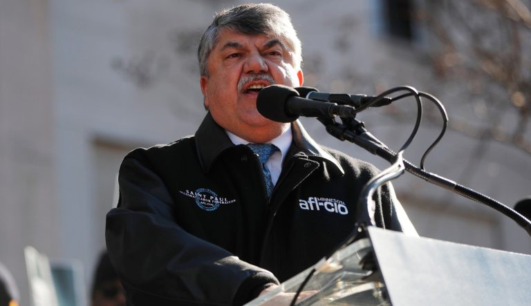 AFL-CIO President Richard Trumka speaks to union members and other federal employees at a rally, Thursday, Jan. 10, 2019 at AFL-CIO Headquarters in Washington. 