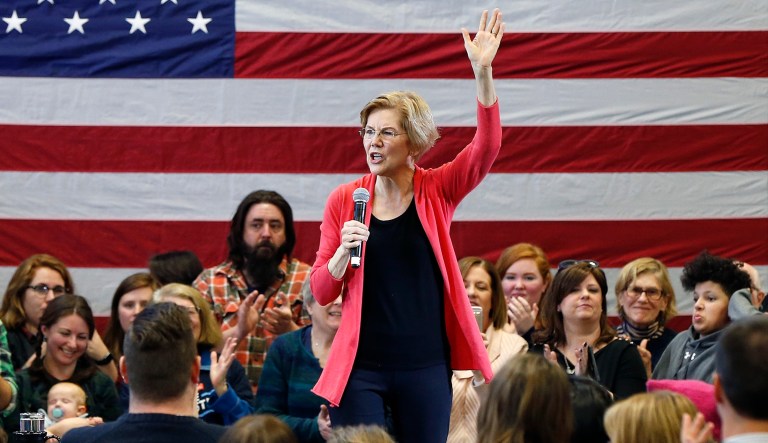 Sen. Elizabeth Warren, D-Mass., speaks during an event.