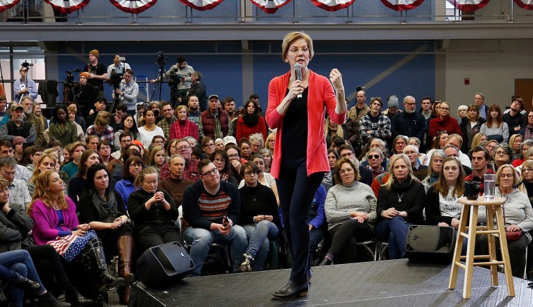 Sen. Elizabeth Warren, D-Mass., speaks during an organizing event at Manchester Community College in Manchester, N.H., Saturday, Jan.12, 2019.