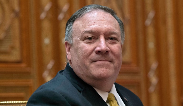 Secretary of State Mike Pompeo sits during a meeting.