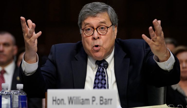 Attorney General nominee William Barr testifies before the Senate Judiciary Committee on Capitol Hill in Washington, Tuesday, Jan. 15, 2019.
