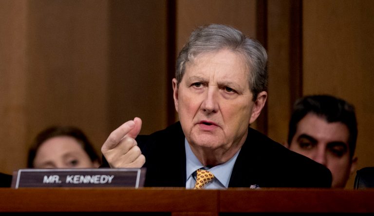 Sen. John Kennedy, R-La., questions Attorney General nominee William Barr as he testifies before a Senate Judiciary Committee hearing on Capitol Hill in Washington, Tuesday, Jan. 15, 2019. 