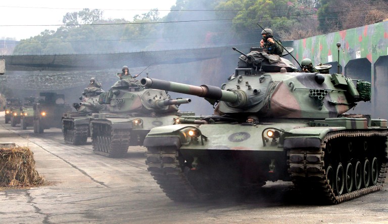M60A3 Patton tanks move during a military exercise in Taichung, Taiwan.