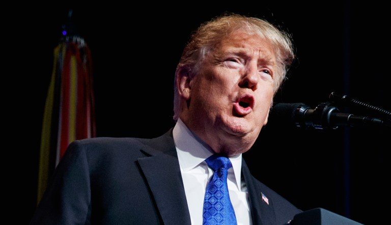 President Trump speaks during an event.