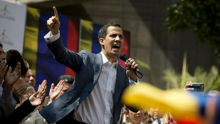 Juan Guaido, President of the Venezuelan National Assembly delivers a speech during a public session.