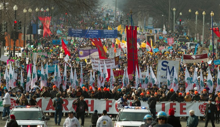 Anti-abortion activists march towards the U.S. Supreme Court, during the March for Life in Washington, D.C.