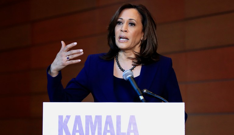 Sen. Kamala Harris, D-Calif., speaks to members of the media.