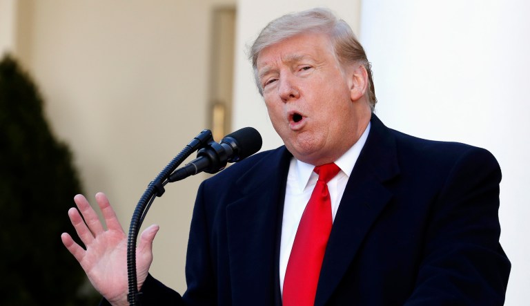 President Trump speaks in the Rose Garden of the White House in D.C.