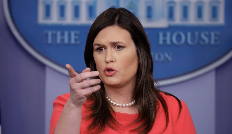 White House press secretary Sarah Sanders speaks during a press briefing at the White House, Monday, Jan. 28, 2019, in Washington.