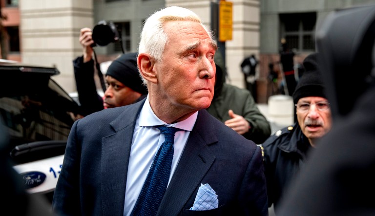 Donald Trump's longtime friend and confidant, Roger Stone, leaves a courthouse in D.C.