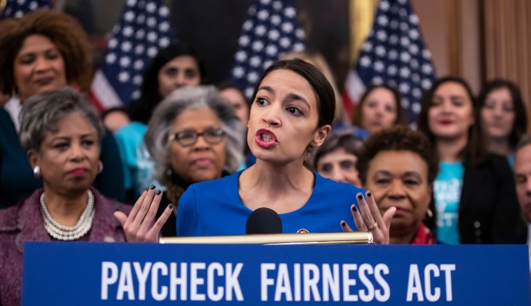 Rep. Alexandria Ocasio-Cortez, D-N.Y., speaks at an event.