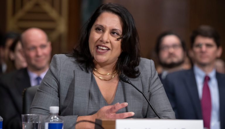 Neomi Rao, President Donald Trump's nominee for a seat on the D.C. Circuit Court of Appeals, appears before the Senate Judiciary Committee for her confirmation hearing, on Capitol Hill in Washington, Tuesday, Feb. 5, 2019.