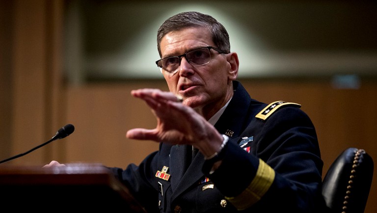 U.S. Central Command Commander Gen. Joseph Votel speaks at a Senate Armed Services Committee hearing.