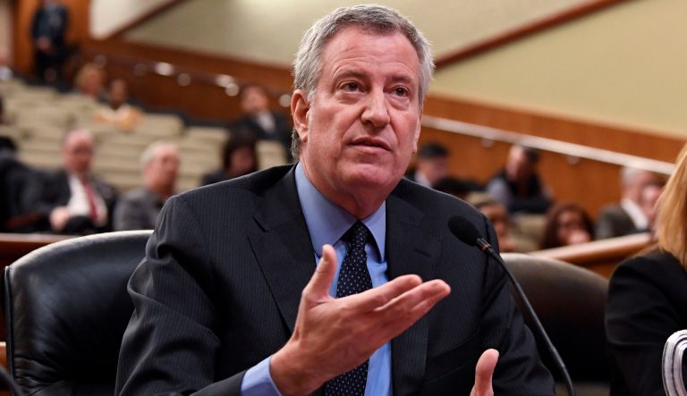 New York City Mayor Bill de Blasio testifies during a joint legislative budget hearing on local government Monday, Feb. 11, 2019, in Albany, N.Y. 