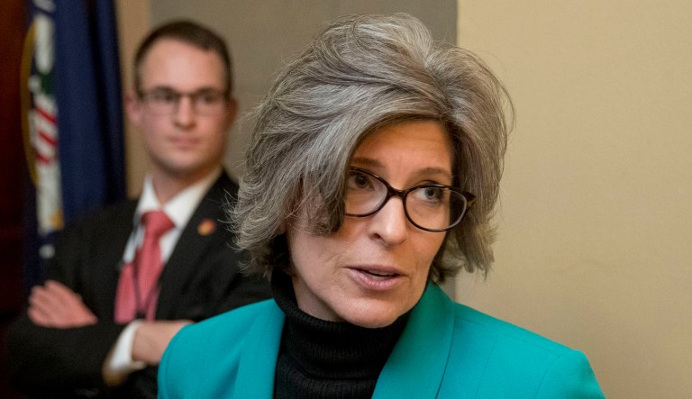 Sen. Joni Ernst, R-Iowa, speaks to reporters on Capitol Hill in D.C.