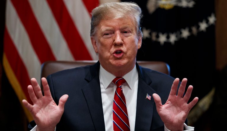 President Donald Trump speaks during a cabinet meeting at the White House, Tuesday, Feb. 12, 2019, in Washington. 