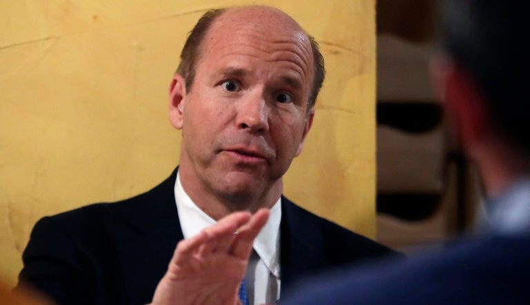 Presidential candidate and former Rep. John Delaney, D-Md., speaks during a roundtable event on climate change, Tuesday, Feb. 12, 2019, in Portsmouth, N.H. 