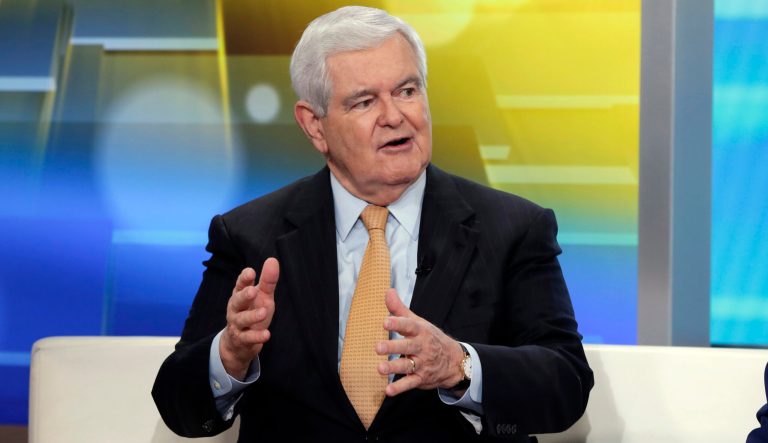 In this May 24, 2018 photo, former Speaker of the House Newt Gingrich is interviewed on the "Fox & Friends" television program, in New York. 