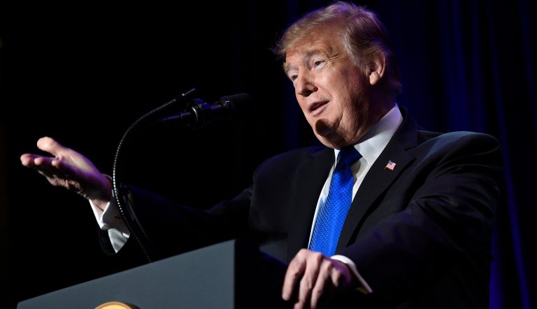 President Donald Trump speaks at the Major County Sheriffs and Major Cities Chiefs Association Joint Conference in Washington, Wednesday, Feb. 13, 2019. 