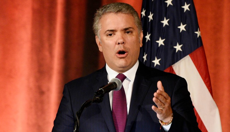 Colombian President Ivan Duque Marquez gives a keynote address at the U.S. Chamber of Commerce in Washington, D.C.
